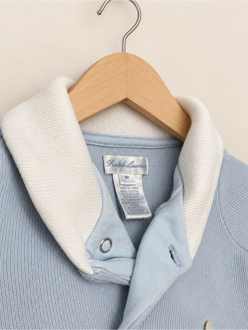 Ralph Lauren Baby Blue Knit Footed Coverall 9M